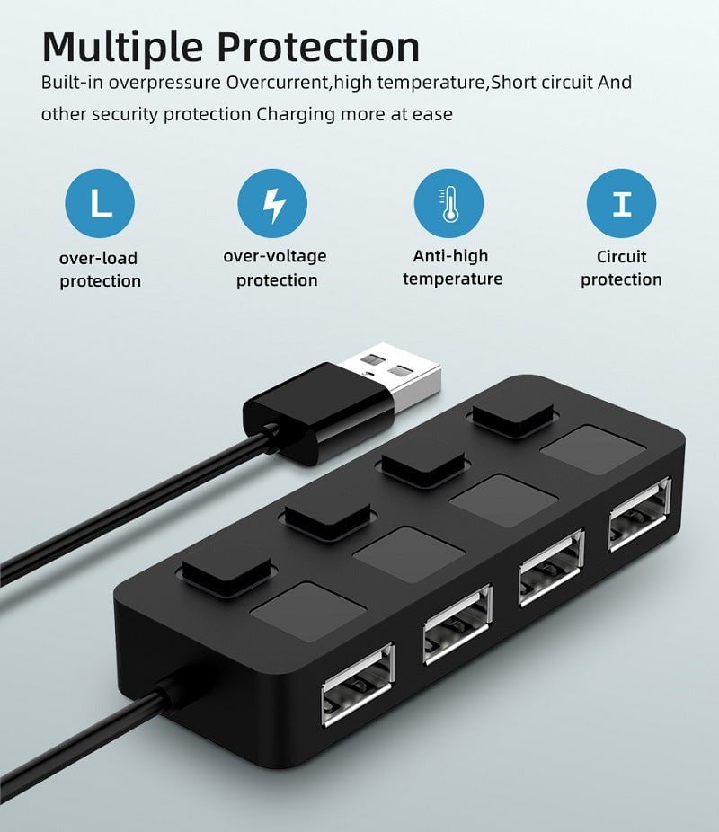 STORAZONE Electronics Black HUB Hub Multi-USB Splitter 4-port Extender