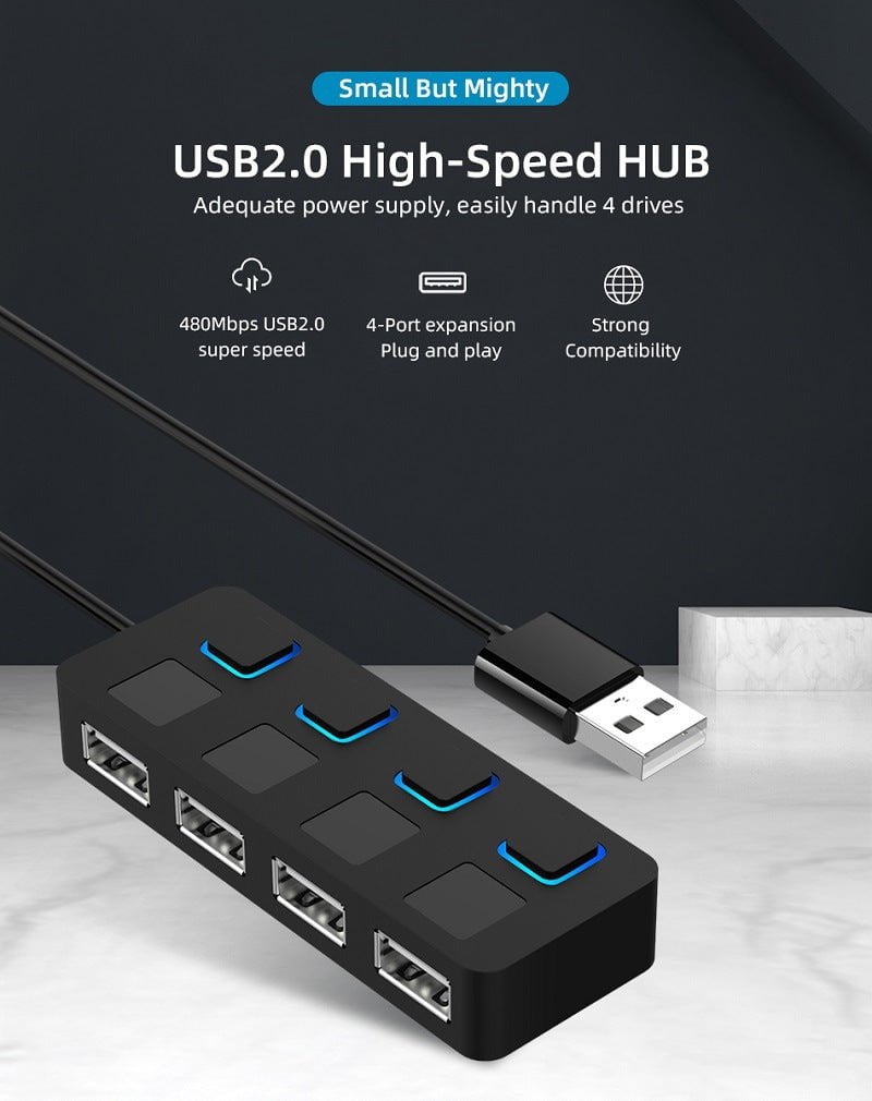 STORAZONE Electronics Black HUB Hub Multi-USB Splitter 4-port Extender