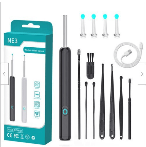 STORAZONE Electronics Black with 8pcs set / USB NE3 Ear Cleaner Otoscope Ear Wax Removal Tool With Camera LED Light Wireless Ear Endoscope Ear Cleaning Kit For I-phone