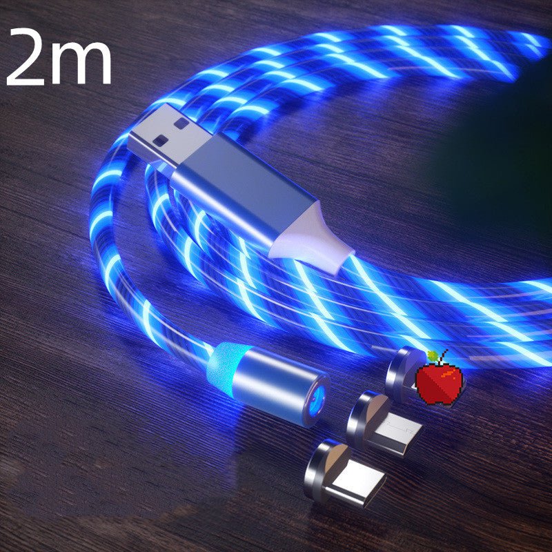 STORAZONE Electronics Blue 2m / 3in1 Magnetic Charging Cable Streamer Fast Charging Cable Lighting Micro USB Cable LED Magnet Charger Type-C Cable