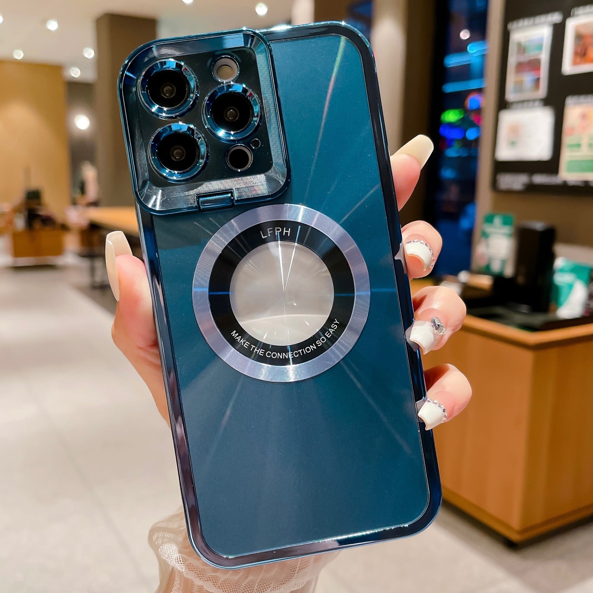 STORAZONE Electronics Blue / IPhone12 Electroplated Phone Case Luxury Plating CD Pattern Magsafe Bracket Case For  12 13 14 Pro Max Invisible Camera Stand Holder Lens Holder Magnetic Suction