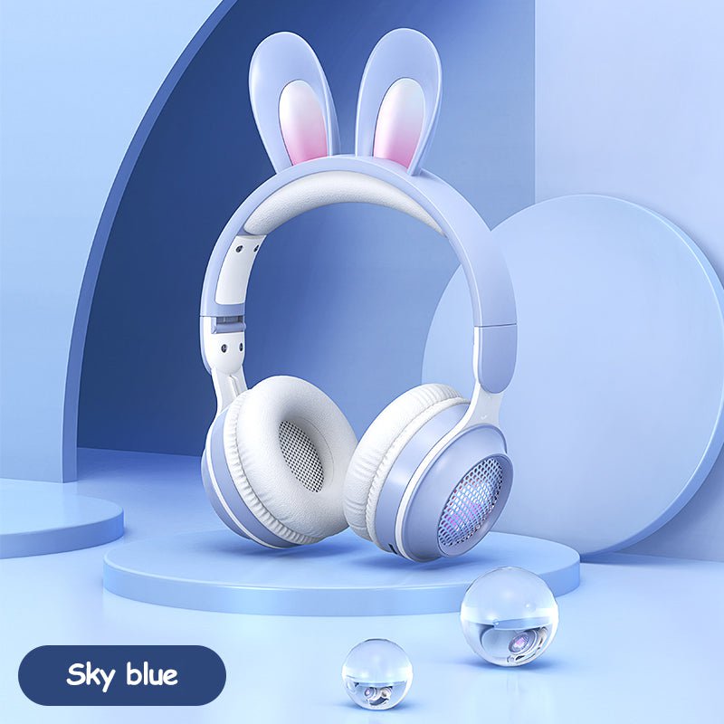 STORAZONE Electronics Blue Rabbit Ear Headphones Wireless Luminous Extendable Wheat Headphones