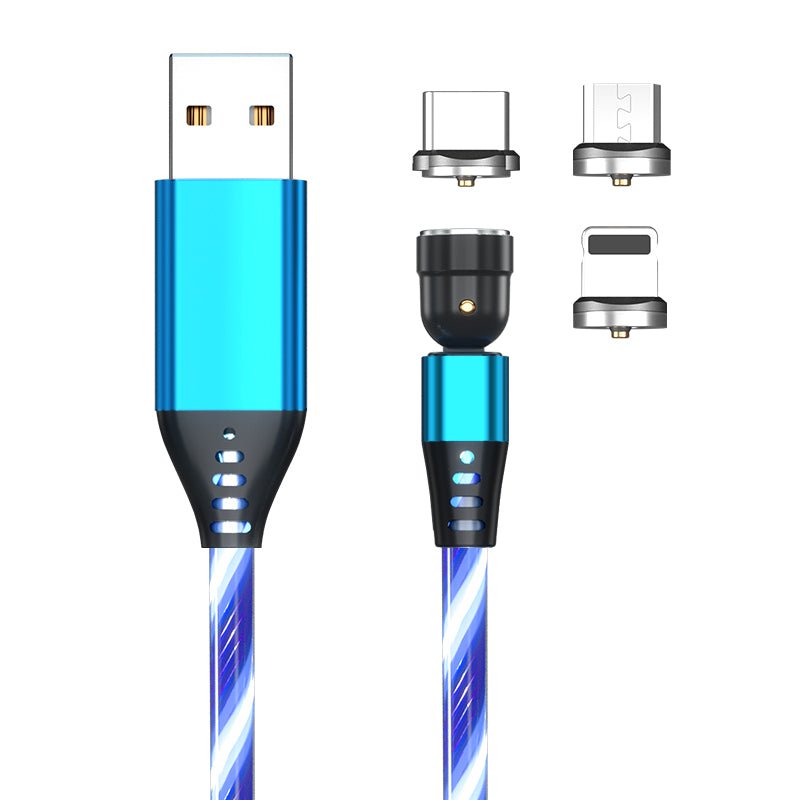 STORAZONE Electronics Blue / With 3pcs head / 1M 540 Rotate Luminous Magnetic Cable 3A Fast Charging Mobile Phone Charge Cable For LED Micro USB Type C For I Phone Cable