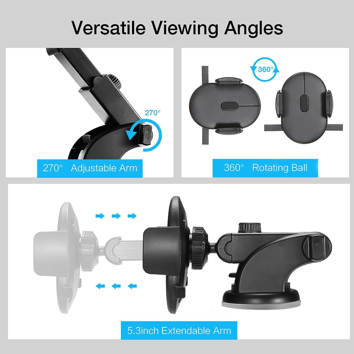 STORAZONE Electronics Car Phone Holder Long Rod Telescopic Car Dashboard Suction Cup Type