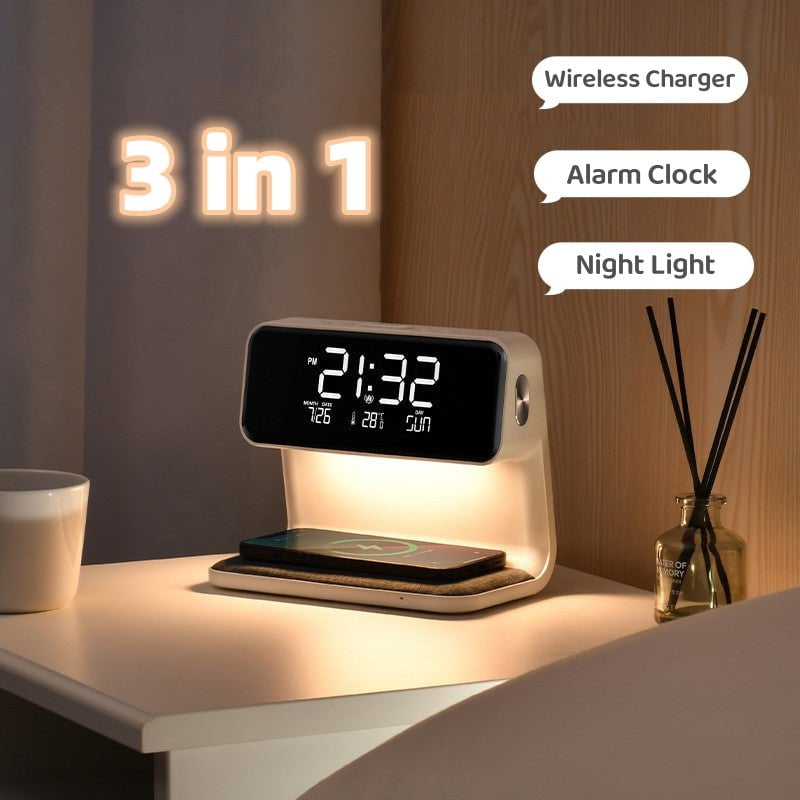 STORAZONE Electronics Creative 3 In 1 Bedside Lamp Wireless Charging LCD Screen Alarm Clock  Wireless Phone Charger