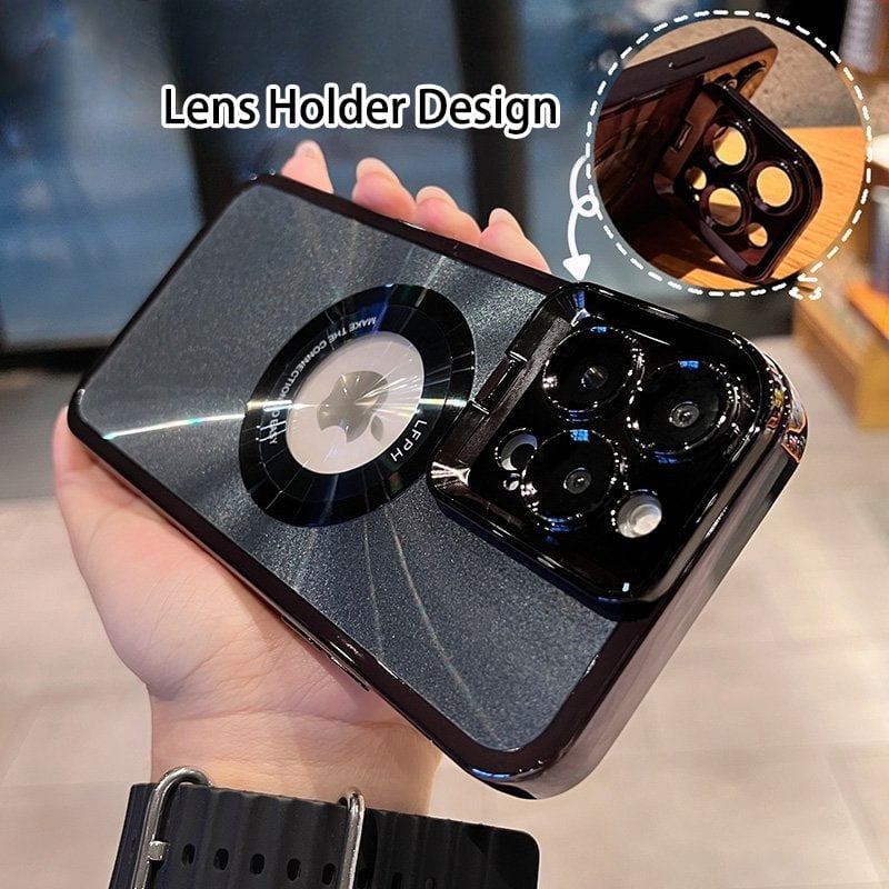 STORAZONE Electronics Electroplated Phone Case Luxury Plating CD Pattern Magsafe Bracket Case For  12 13 14 Pro Max Invisible Camera Stand Holder Lens Holder Magnetic Suction
