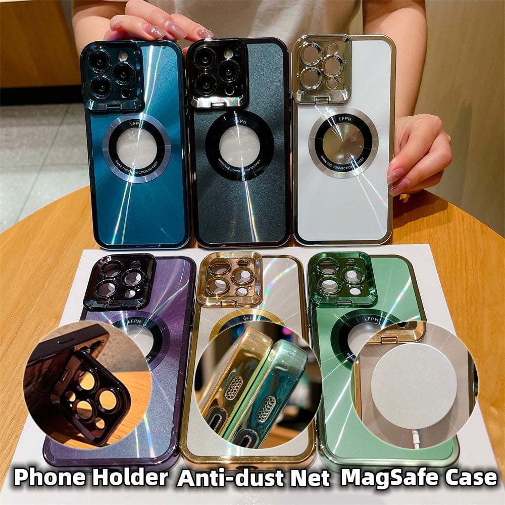 STORAZONE Electronics Electroplated Phone Case Luxury Plating CD Pattern Magsafe Bracket Case For  12 13 14 Pro Max Invisible Camera Stand Holder Lens Holder Magnetic Suction