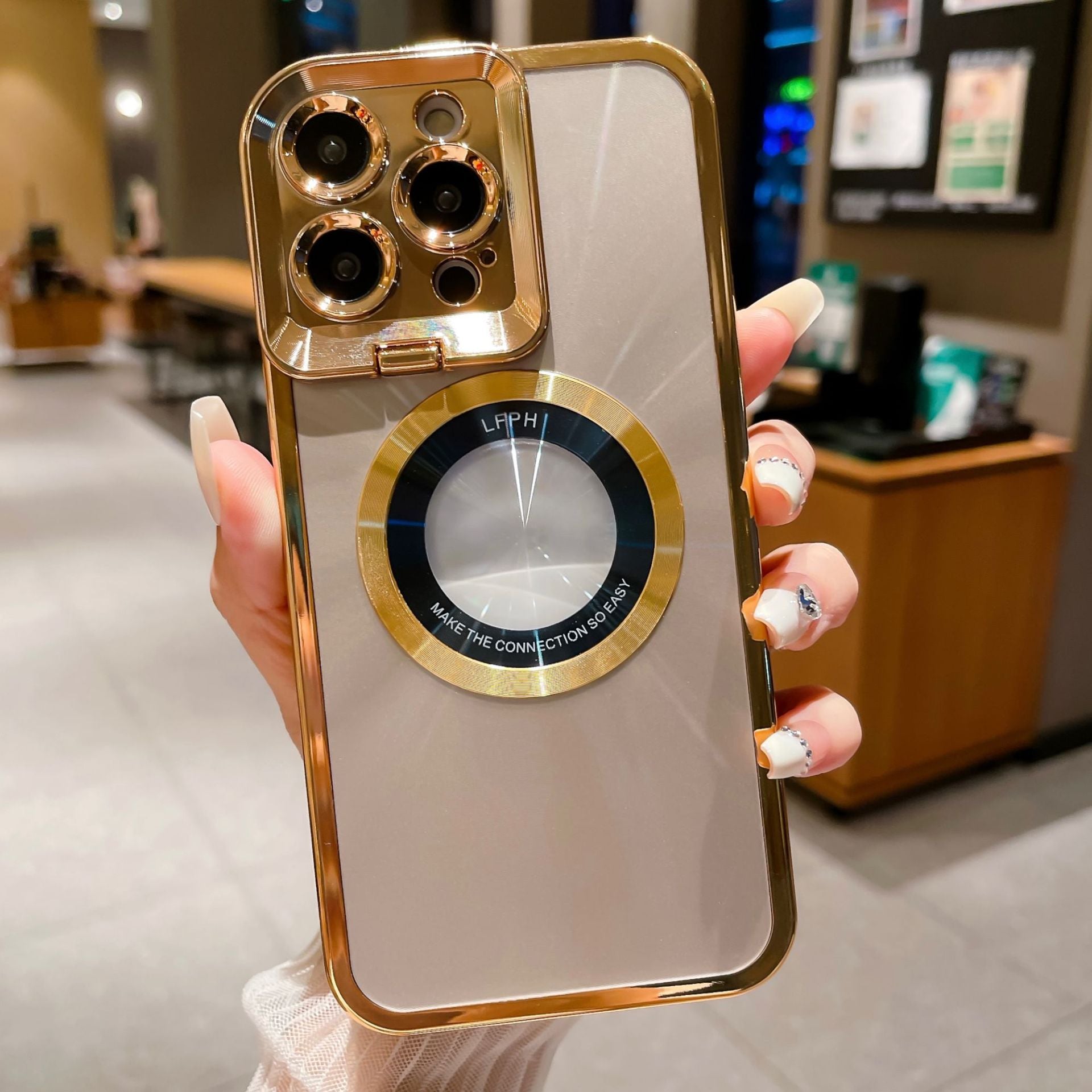 STORAZONE Electronics Gold / IPhone12 Electroplated Phone Case Luxury Plating CD Pattern Magsafe Bracket Case For  12 13 14 Pro Max Invisible Camera Stand Holder Lens Holder Magnetic Suction