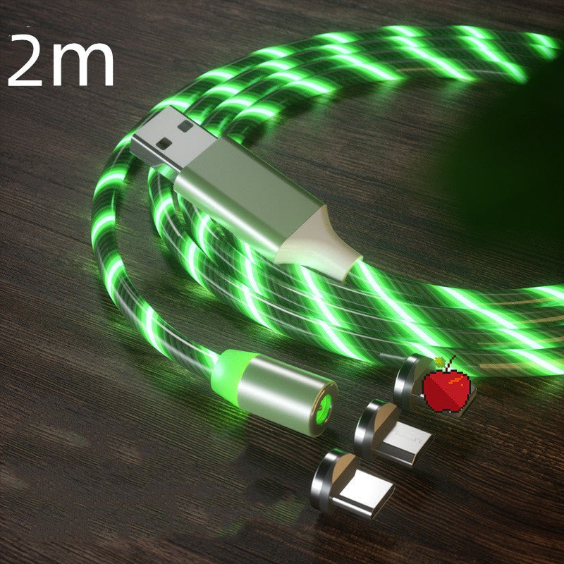 STORAZONE Electronics Green 2m / 3in1 Magnetic Charging Cable Streamer Fast Charging Cable Lighting Micro USB Cable LED Magnet Charger Type-C Cable
