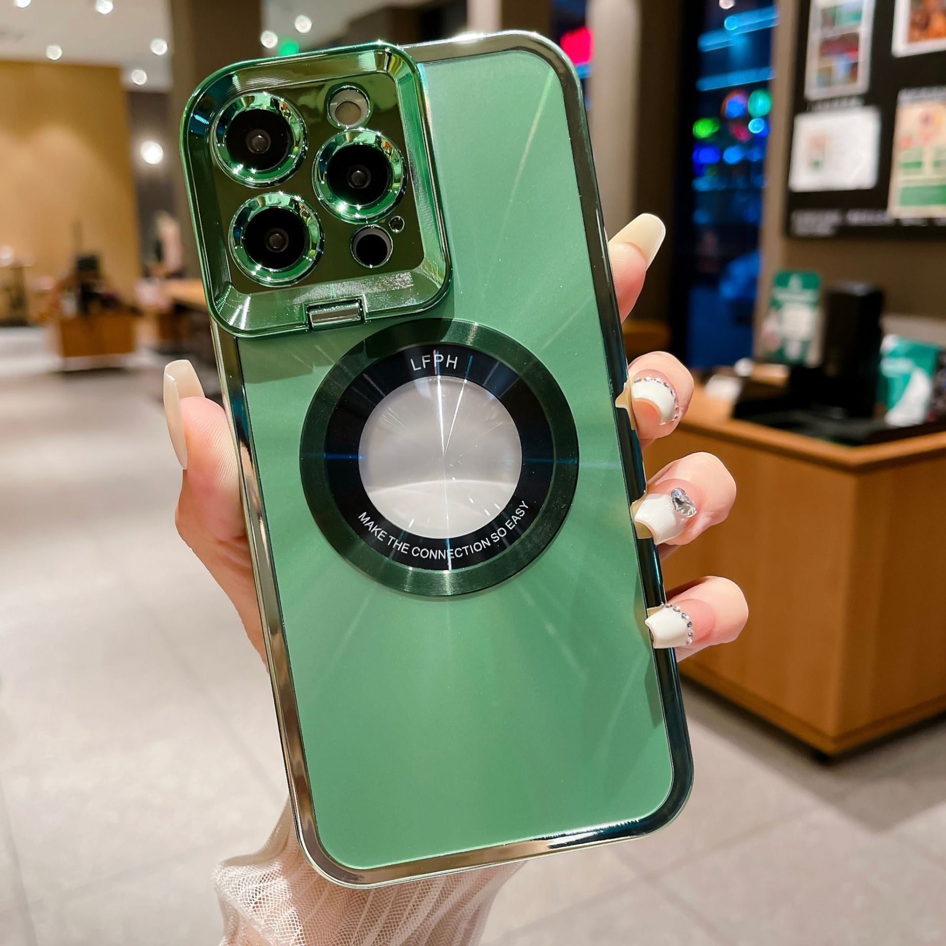 STORAZONE Electronics Green / IPhone12 Electroplated Phone Case Luxury Plating CD Pattern Magsafe Bracket Case For  12 13 14 Pro Max Invisible Camera Stand Holder Lens Holder Magnetic Suction