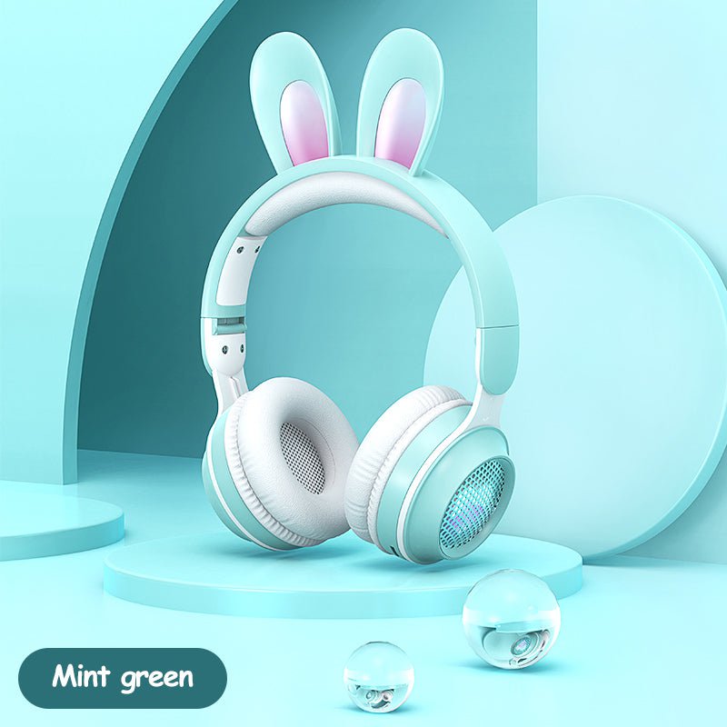 STORAZONE Electronics Green Rabbit Ear Headphones Wireless Luminous Extendable Wheat Headphones