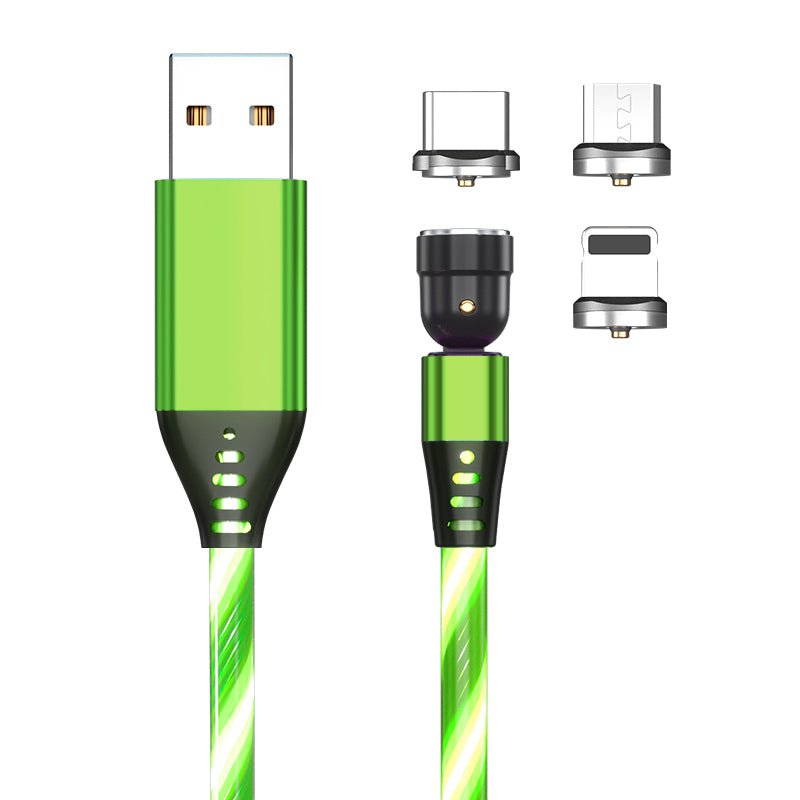 STORAZONE Electronics Green / With 3pcs head / 1M 540 Rotate Luminous Magnetic Cable 3A Fast Charging Mobile Phone Charge Cable For LED Micro USB Type C For I Phone Cable
