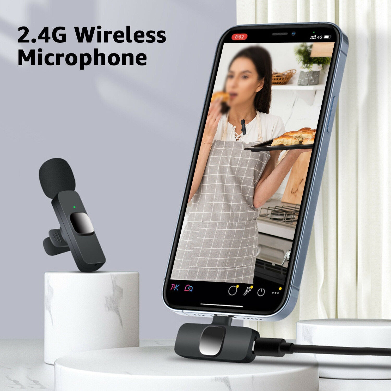 STORAZONE Electronics Lavalier Mini Microphone Wireless Audio Video Recording With Phone Charging  Wireless Lavalier Microphone Broadcast Lapel Microphones Set Short Video Recording Chargeable Handheld Microphone Live Stre