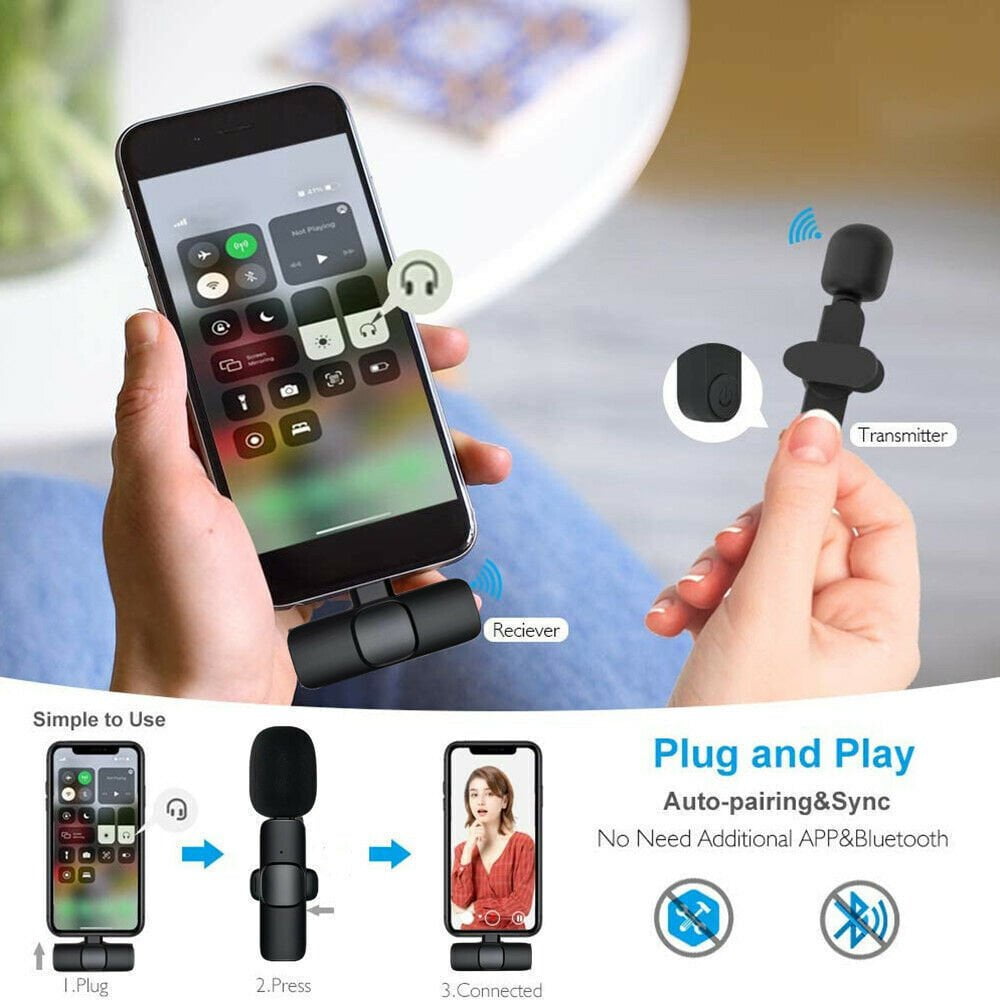 STORAZONE Electronics Lavalier Mini Microphone Wireless Audio Video Recording With Phone Charging  Wireless Lavalier Microphone Broadcast Lapel Microphones Set Short Video Recording Chargeable Handheld Microphone Live Stre