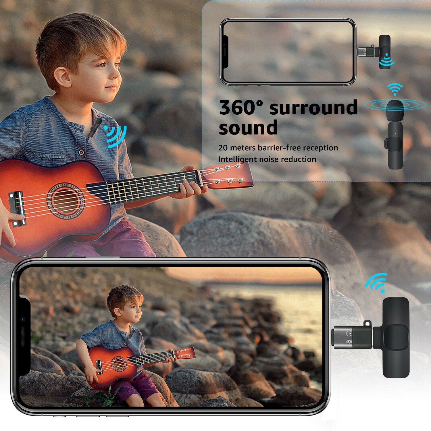 STORAZONE Electronics Lavalier Mini Microphone Wireless Audio Video Recording With Phone Charging  Wireless Lavalier Microphone Broadcast Lapel Microphones Set Short Video Recording Chargeable Handheld Microphone Live Stre