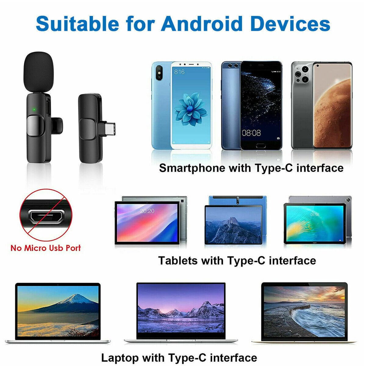 STORAZONE Electronics Lavalier Mini Microphone Wireless Audio Video Recording With Phone Charging  Wireless Lavalier Microphone Broadcast Lapel Microphones Set Short Video Recording Chargeable Handheld Microphone Live Stre