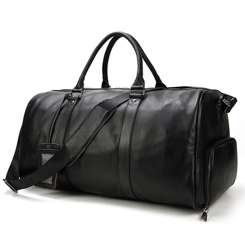 STORAZONE Electronics Men's Real-leather Traveling Black Gym Bag