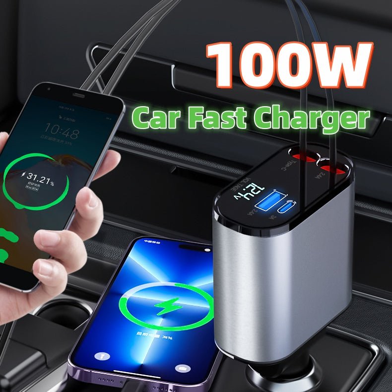 STORAZONE Electronics Metal Car Charger 100W Super Fast Charging Car Cigarette Lighter USB And TYPE-C Adapter