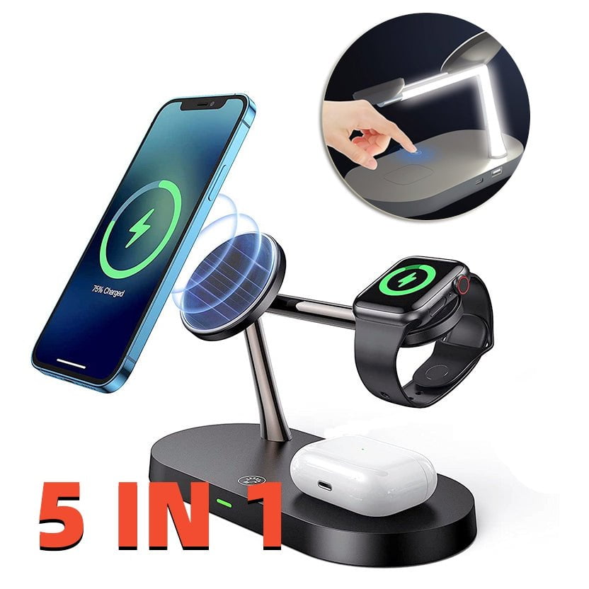 STORAZONE Electronics Multifunctional Five-In-One Magnetic Wireless Charging Watch Headset Desktop Mobile Phone Holder Charger 15W Fast Charge