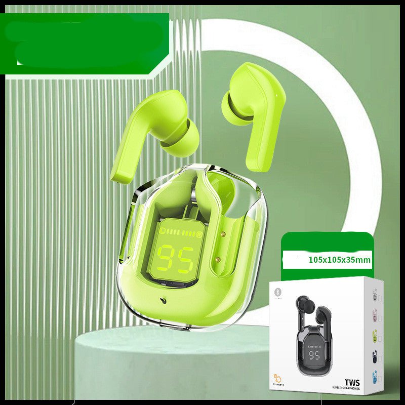 STORAZONE Electronics Neutral box green New Mini Transparent Wireless Bluetooth Headset Digital Display ENC Noise Reduction True Wireless Sports Music