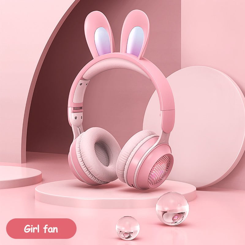 STORAZONE Electronics Pink Rabbit Ear Headphones Wireless Luminous Extendable Wheat Headphones