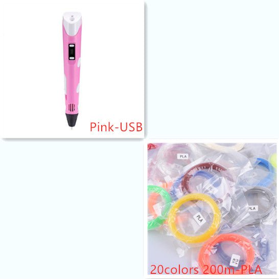 STORAZONE Electronics Pink set / USB 3D print pen 3D pen two generation graffiti 3D stereoscopic paintbrush children puzzle painting toys