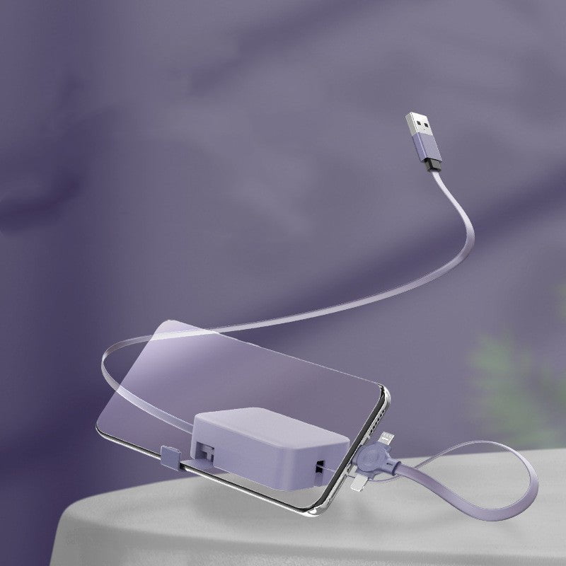 STORAZONE Electronics Purple 4 In 1 Retractable USB Cable Creative Macaron Type C Micro Cable For I Phone With Phone Stand Charging Data Cable Line Storage Box
