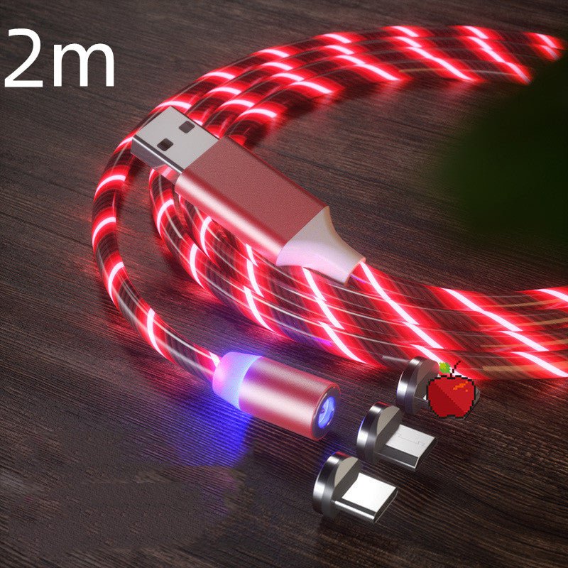 STORAZONE Electronics Red 2m / 3in1 Magnetic Charging Cable Streamer Fast Charging Cable Lighting Micro USB Cable LED Magnet Charger Type-C Cable