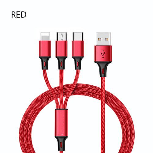 STORAZONE Electronics Red 3 In 1 USB Cable For 'IPhone XS Max XR X 8 7 Charging Charger Micro USB Cable For Android USB TypeC Mobile Phone Cables