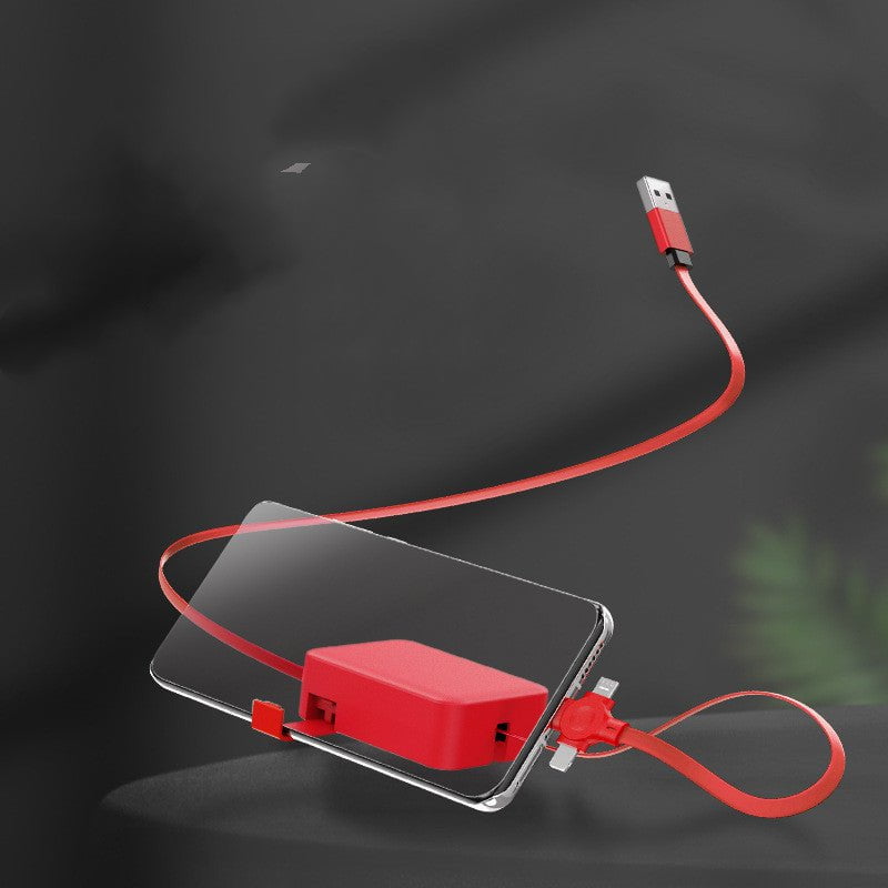 STORAZONE Electronics Red 4 In 1 Retractable USB Cable Creative Macaron Type C Micro Cable For I Phone With Phone Stand Charging Data Cable Line Storage Box