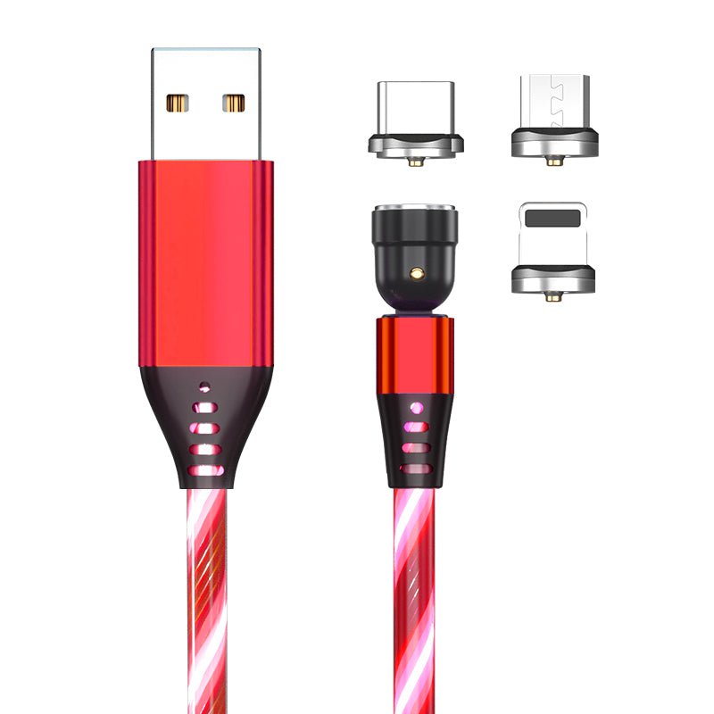 STORAZONE Electronics Red / With 3pcs head / 1M 540 Rotate Luminous Magnetic Cable 3A Fast Charging Mobile Phone Charge Cable For LED Micro USB Type C For I Phone Cable