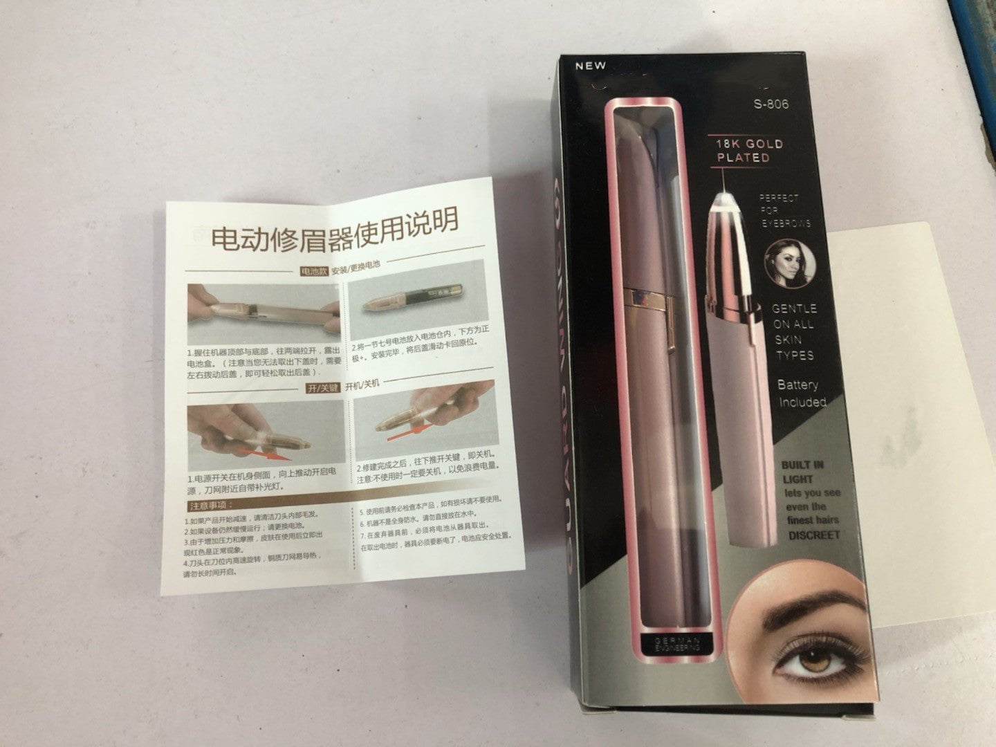 STORAZONE Electronics Rose Chinese Instructions / Battery Mini Electric Eyebrow Trimmer Lipstick Brows Pen Hair Remover Painless Razor Epilator with LED Light