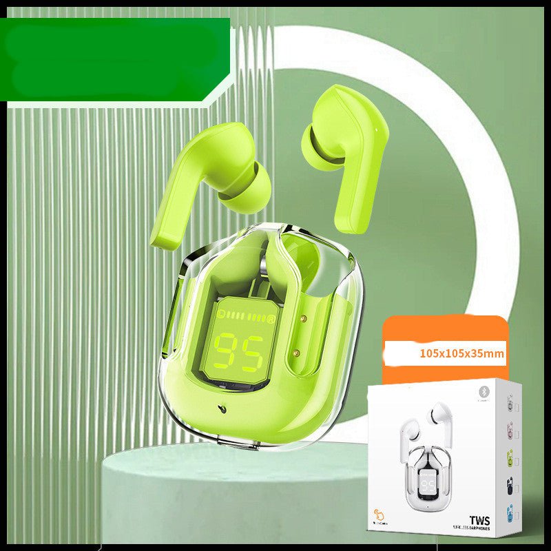 STORAZONE Electronics Small square box green New Mini Transparent Wireless Bluetooth Headset Digital Display ENC Noise Reduction True Wireless Sports Music