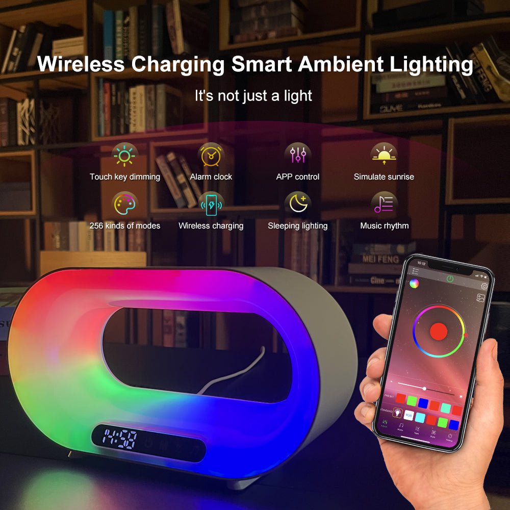 STORAZONE Electronics USB / White Multi-function 3 In 1 LED Night Light APP Control RGB Atmosphere Desk Lamp Smart Multifunctional Wireless Charger Alarm Clock