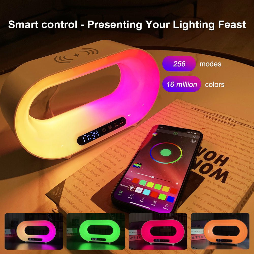 STORAZONE Electronics USB / White Multi-function 3 In 1 LED Night Light APP Control RGB Atmosphere Desk Lamp Smart Multifunctional Wireless Charger Alarm Clock