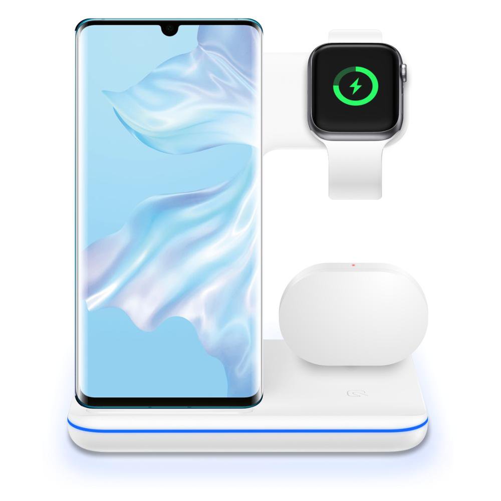 STORAZONE Electronics White Compatible Mobile Phone Watch Earphone Wireless Charger 3 In 1 Wireless Charger Stand