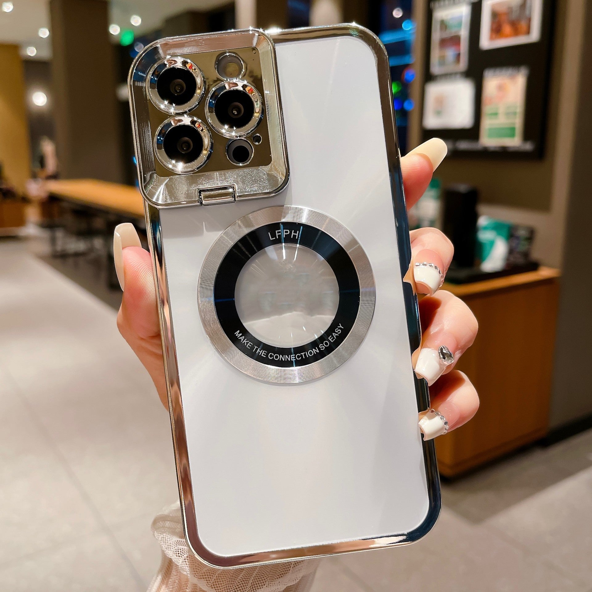STORAZONE Electronics White / IPhone12 Electroplated Phone Case Luxury Plating CD Pattern Magsafe Bracket Case For  12 13 14 Pro Max Invisible Camera Stand Holder Lens Holder Magnetic Suction