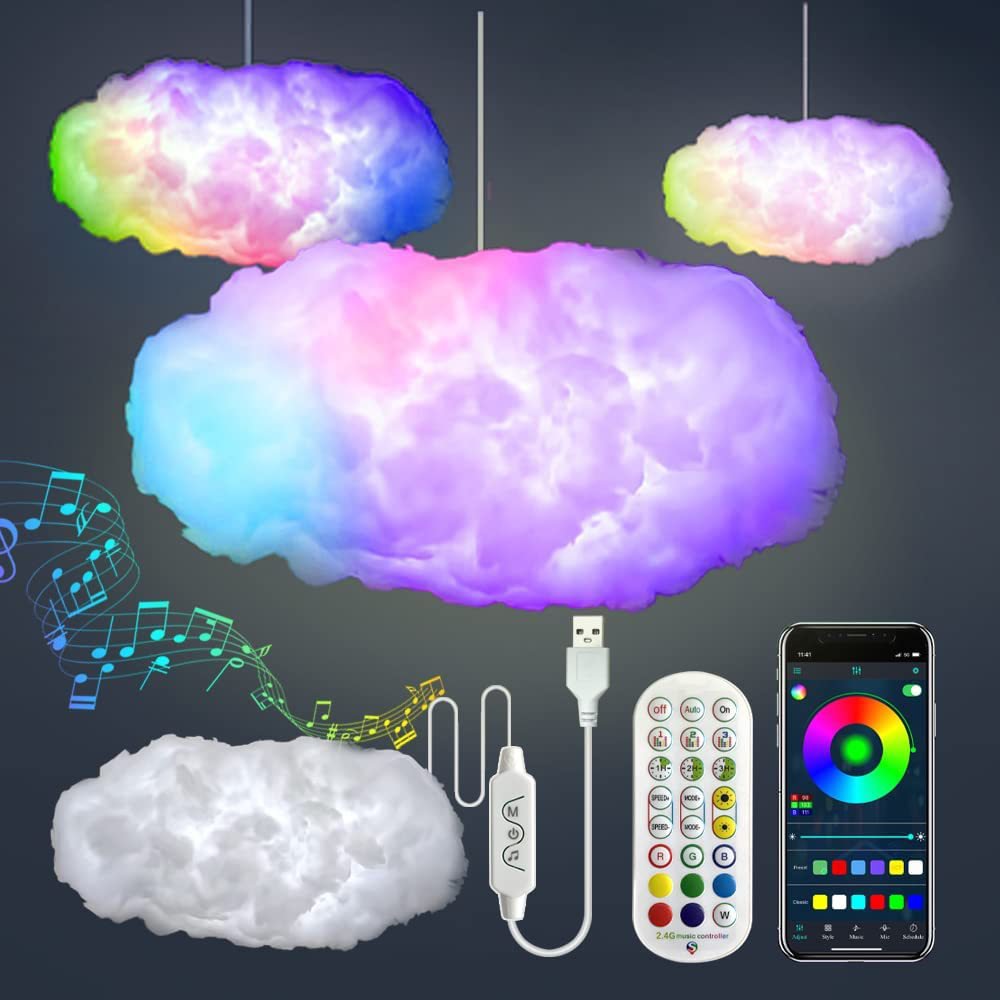 STORAZONE Electronics White / USB USB Cloud Light APP Control Music Synchronization 3D RGBIC Ambient Light Lightning Simulation Clouds Bedroom Room Light