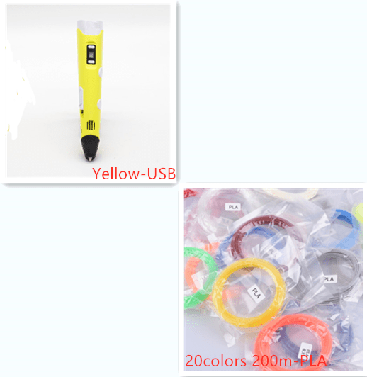 STORAZONE Electronics Yellow set / USB 3D print pen 3D pen two generation graffiti 3D stereoscopic paintbrush children puzzle painting toys