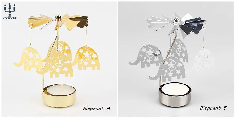 Storazone Elephant / 1 pc Gold 1pc Metal Hot Rotating Candle Holder Christmas Rotating Candle Holder Dinner Party Wedding Party Candle Holder Decoration Gift