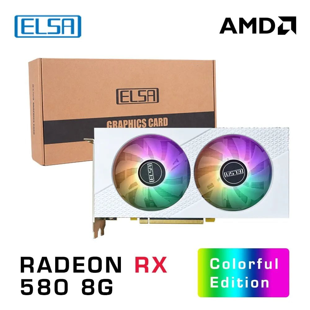 Storazone ELSA RX580 8G ELSA AMD RX 580 8GB GDDR5 256bit GPU White RGB Desk Computer Gaming Graphics Card