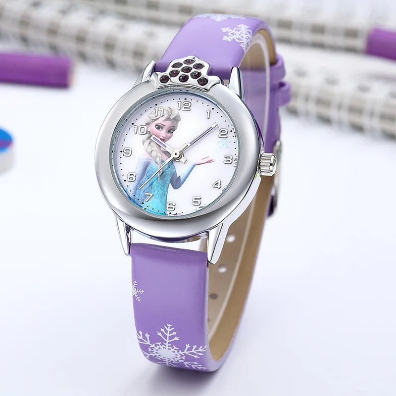 Storazone Elsa Watch Girls Elsa Princess Kids Watches Leather Strap Cute Children's Cartoon Wristwatches Gifts for Kids Girl Frozen Clock