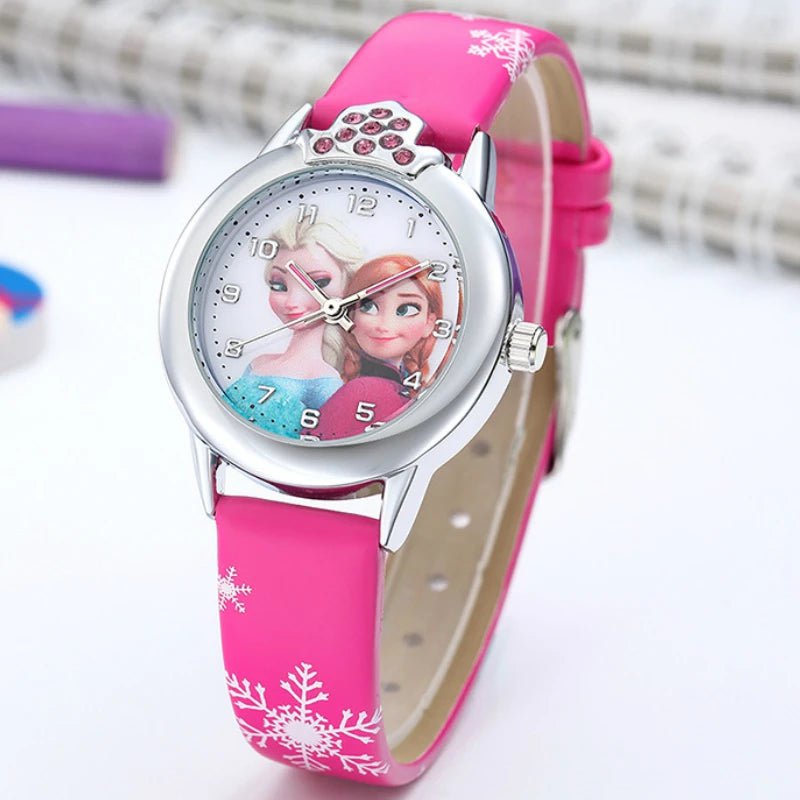 Storazone Elsa Watch Girls Elsa Princess Kids Watches Leather Strap Cute Children's Cartoon Wristwatches Gifts for Kids Girl Frozen Clock