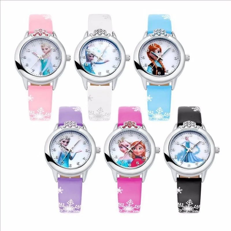 Storazone Elsa Watch Girls Elsa Princess Kids Watches Leather Strap Cute Children's Cartoon Wristwatches Gifts for Kids Girl Frozen Clock