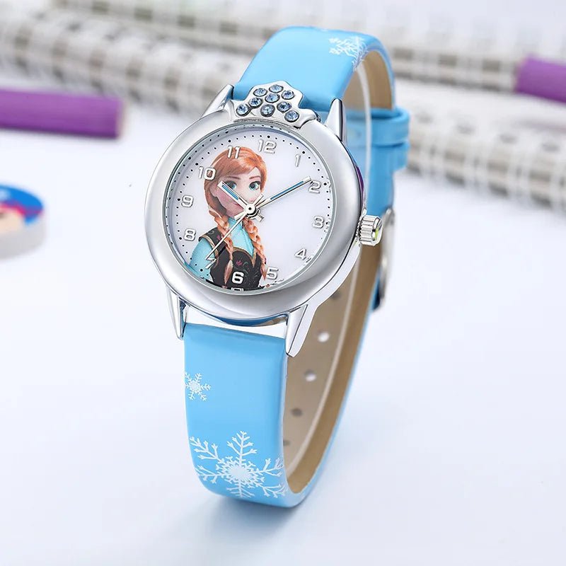 Storazone Elsa Watch Girls Elsa Princess Kids Watches Leather Strap Cute Children's Cartoon Wristwatches Gifts for Kids Girl Frozen Clock