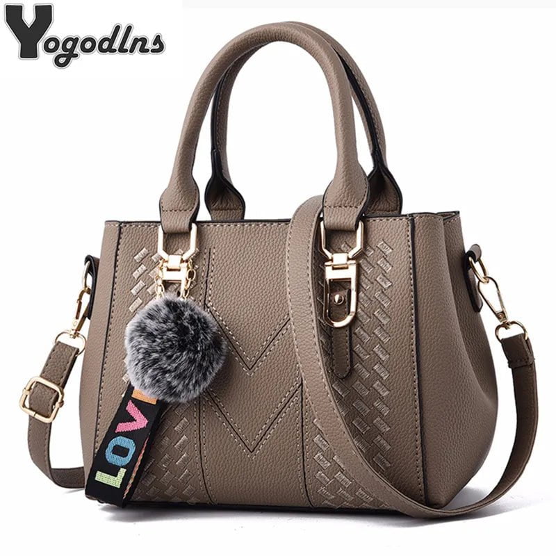 Storazone Embroidery Messenger Bags Women Leather Handbags Bags for Women Sac a Main Ladies hair ball Hand Bag