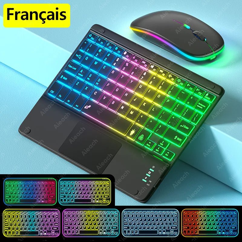 Storazone EN French Black / CHINA Wireless Bluetooth Keyboard with Touchpad, Rechargeable Backlit Tablet Android Keyboard for Xiaomi Pad 5 6 Pro iPad 9th 10th Gen