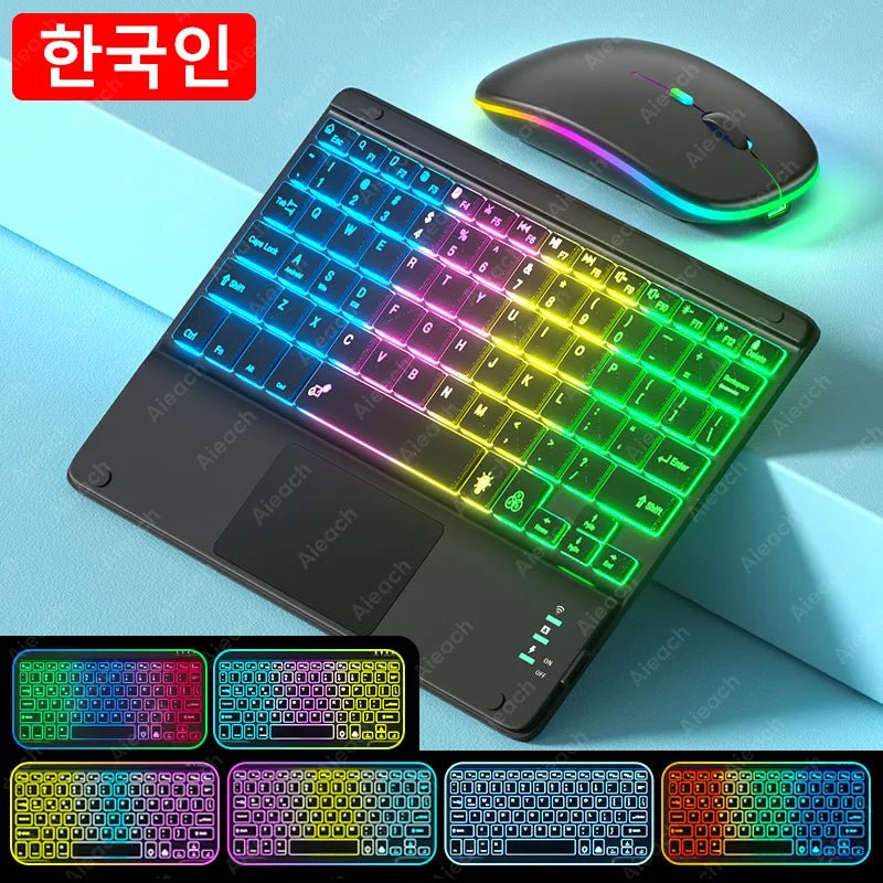 Storazone EN Korean Black / CHINA Wireless Bluetooth Keyboard with Touchpad, Rechargeable Backlit Tablet Android Keyboard for Xiaomi Pad 5 6 Pro iPad 9th 10th Gen