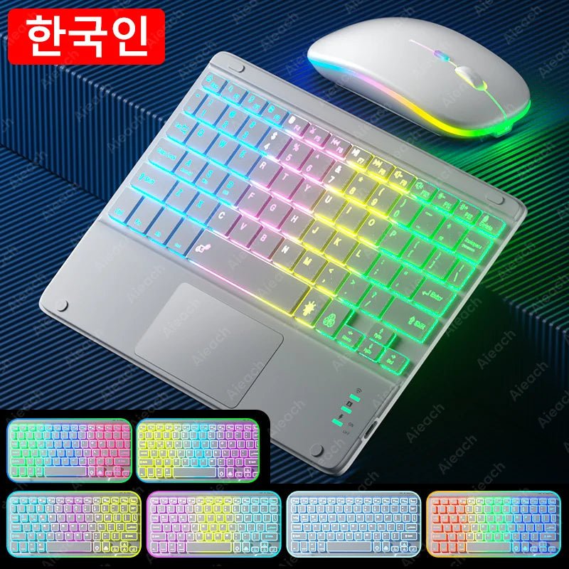 Storazone EN Korean White / CHINA Wireless Bluetooth Keyboard with Touchpad, Rechargeable Backlit Tablet Android Keyboard for Xiaomi Pad 5 6 Pro iPad 9th 10th Gen