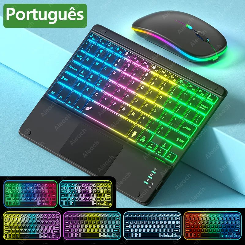 Storazone EN Portuguese Black / CHINA Wireless Bluetooth Keyboard with Touchpad, Rechargeable Backlit Tablet Android Keyboard for Xiaomi Pad 5 6 Pro iPad 9th 10th Gen